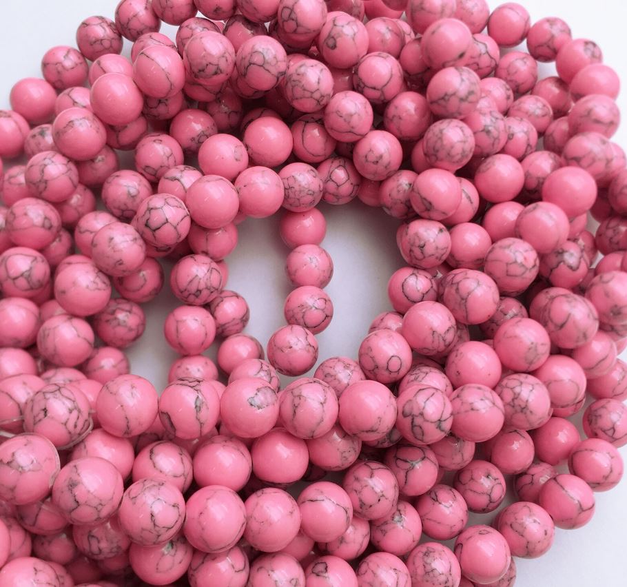 Deep Pink Howlite Round Stone Beads – Beads Planete Inc.
